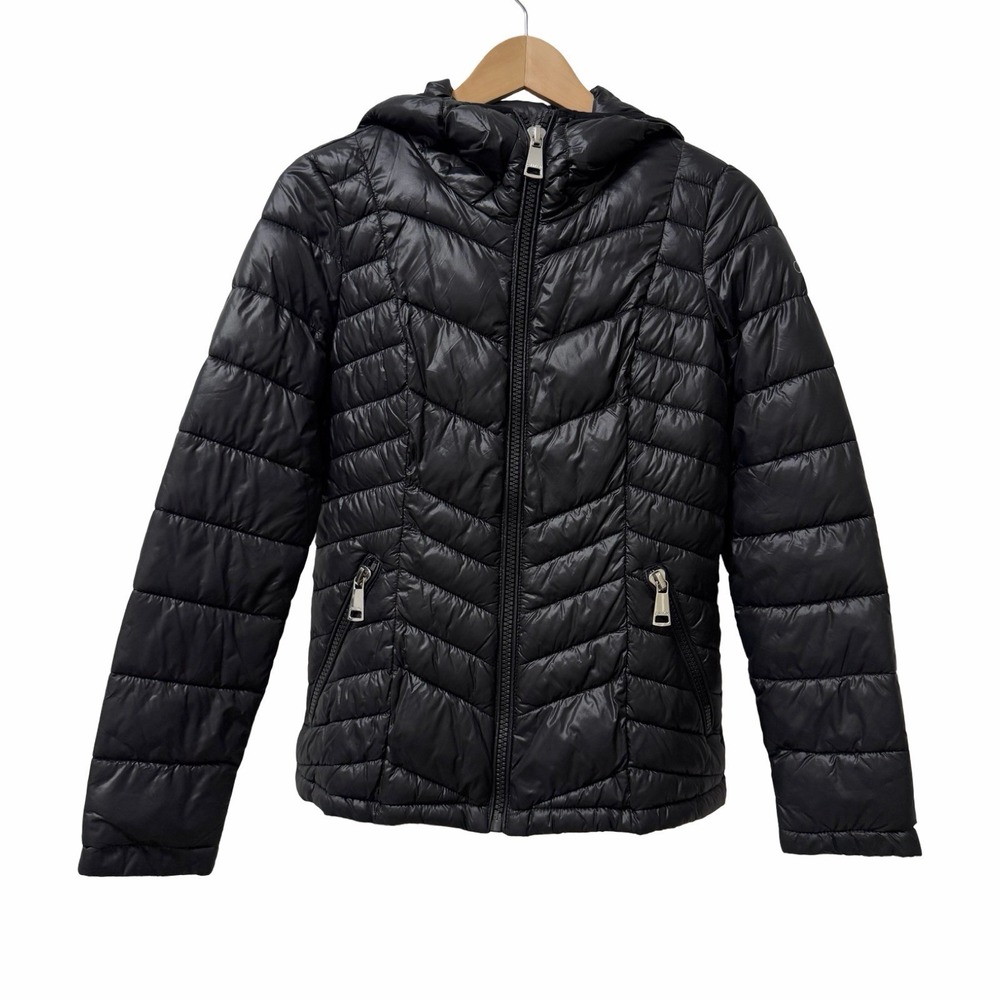 Calvin Klein Womens Packable Lightweight Sorona Puffer Jacket Size XS Black Hood